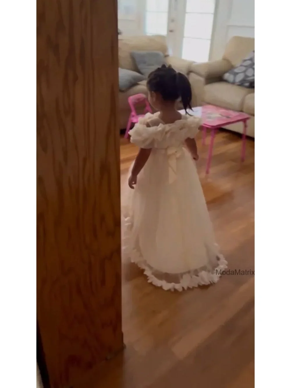 Girls Princess Dress Ruffle Tulle Satin Pageant Gown with Train